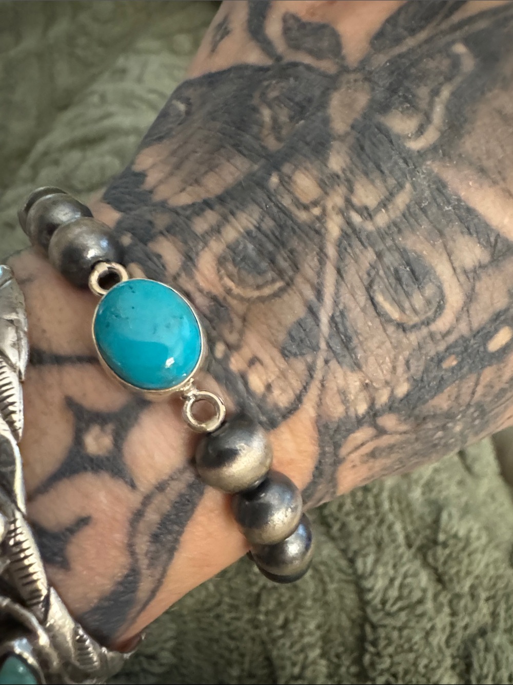 KingmanTurquoise  925 silver pearls Stretch Bracelet - Women Jewelry